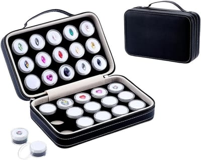30 Stuks Gemstone Display Cabinet - Kleine Ronde Plastic Dozen met Witte en Zwarte Spons voor Sieraden, Ringen en Kristallen Opslag