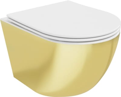 Mexen Lena wc-pot Rimless met slank, zacht sluitend deksel, duroplast, wit/goud - 30224006