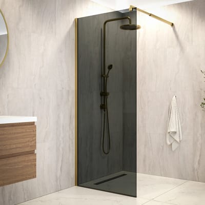 Mirlux Vero Inloopdouche – Luxe Douchewand van 6 mm Veiligheidsglas met Nano Coating – Gerookt Glas – Gouden Aluminium Frame – 80×200 cm