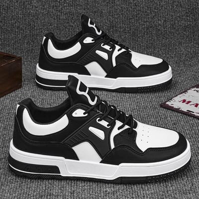 Herfst Herenschoenen Nieuwe Ademende Witte Schoenen voor Heren Trendy Veelzijdige Dikke Zool Lage Top Sportschoenen Casual Boardschoenen 44 black
