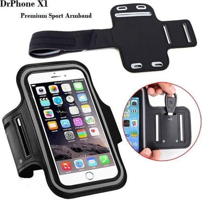 DrPhone X1 - Reflecterende Sportarmband - Premium Hardloop Band voor elke Sport - Waterafstotend - Comfortabel - Verstelbaar - Oordoppen Aansluiting - Kaartvak - Sleutelvak - Geschikt voor o.a. Samsung L Formaat