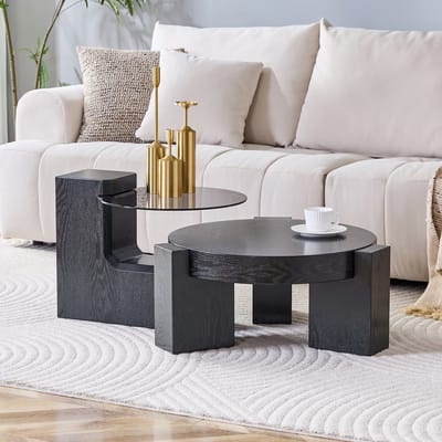Salontafel Set - Afneembaar Glas MDF Set 2-Delig - Modern Design - Glas MDF - Zwart