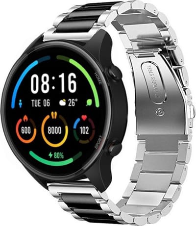 Strap-it Stalen schakel bandje - geschikt voor Xiaomi Mi Watch / Xiaomi Watch S1 (Pro/Active) / Watch 2 Pro / Watch S3 / Amazfit Balance / Bip 5 - zilver/zwart