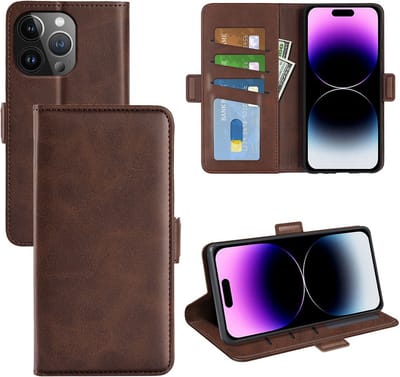 MobyDefend Hoesje - Geschikt voor iPhone 15 Pro Max - Luxe Wallet Book Case (Sluiting Zijkant) - Bruin