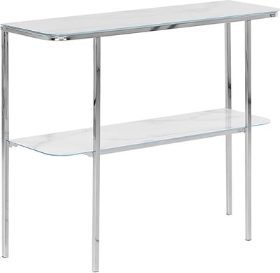 CALVERT - Consoletafel - Wit/Zilver - Veiligheidsglas