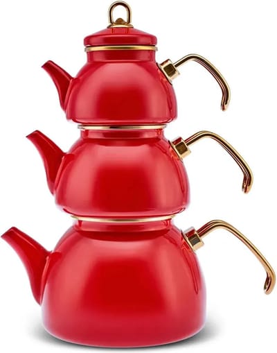 karaca Retro - Rode 3D Theepot - Emaille - 2300 ml