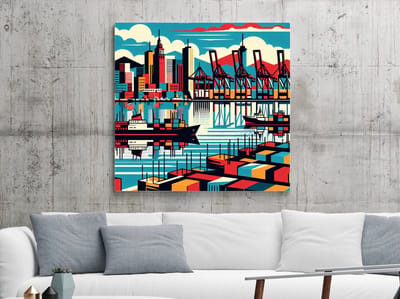 Pop art haven schilderij | Haven Pop: Whimsical Artistic Masterpiece of Modern Pop Culture | Kunst - 40x40 centimeter op Dibond | Foto op Dibond