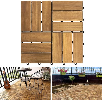 Houten Terrastegels - Balkon Vloer - Buiten Leven - Snelle Montage Systeem - 30x30cm Per Stuk - Natuurlijk Hout
