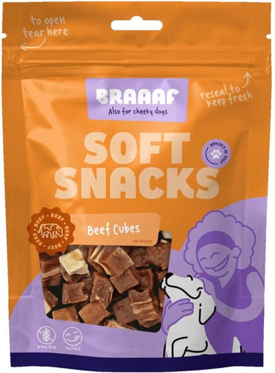 Braaaf Hondensnack Blokjes Rund Steak met Vis - 10 x 85 gr - Voordeelverpakking