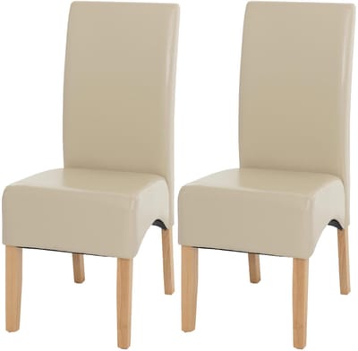 Set van 2 eetkamerstoelen/keukentoelen Latina, LEER ~ crème, lichte poten
