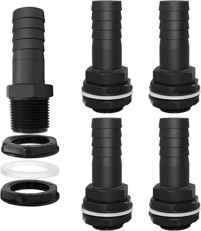 Set van 4 Regenwatertank Aansluitingen 2.5 cm, PVC Slangverbinder voor Waterreservoirs en Tanks, Ideaal voor Tuin en Irrigatie