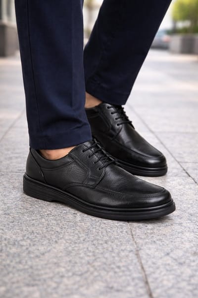 Heren Veterschoenen Echt Leer – Comfort Schoenen – Nette Heren Schoenen – Klassieke Business Schoen 215- Zwart- Maat 46