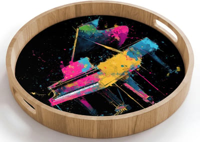 Dienblad rond 40x40 cm - Schootdienblad hout - Piano - Kleurrijk - Verf - Modern - Borrelplank rechthoek - Plateau houten dienbladen