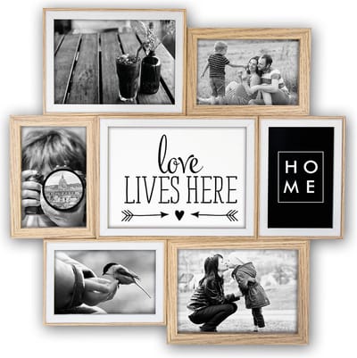 Zep collage fotolijst - houten frame - naturel/wit - 7 lijstjes - geschikt voor diverse maten foto