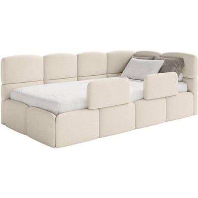 Jeugdbed incl matras Chloe rechts bouclé 90x200 met opbergruimte en rails | NADUVI Collection