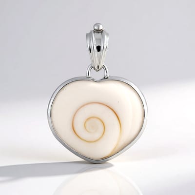Cavill - Zilveren Hanger Hartvorm - 925 Sterling Zilver - Natuurlijk Indonesisch Shiva Oog - Spirituele Talisman, Elegante Schelp 33x24 mm
