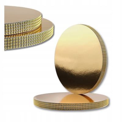 Gouden taartonderlegger 25 cm met glitterrand, 2 cm dik