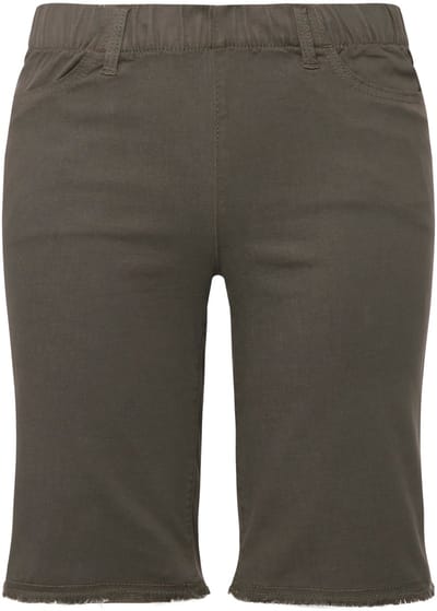 Ulla Popken - Dames - Bermuda gerafelde zoom elastische tailleband - Lodengroen - Maat 60