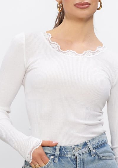 Rosemunde Babette Silk T-shirt Lace Tops & T-shirts Dames - Shirt - Wit - Maat L