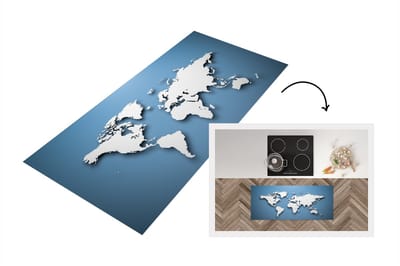 Keukenloper - Loper keuken - Wereldkaart - Blauw - Wit - Simpel - 120x50 cm - Keukenloper vinyl