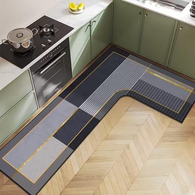 Nordic Licht Luxe Diatomeeënaarde Huishoudelijk L-vormig Keukenvloermat Waterabsorptie Antislip Sneldrogend en Onderhoudsvriendelijke Vloermat 80*120*45cm