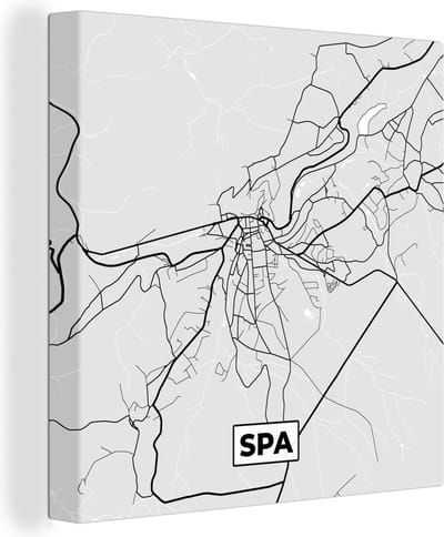 Canvas Schilderij België – Spa – Stadskaart – Kaart – Zwart Wit – Plattegrond - 20x20 cm - Wanddecoratie