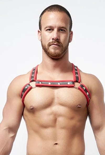 Mister B neopreen x back harnas - zwart/rood - small/medium