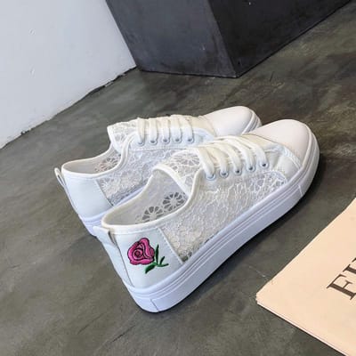 Sneakers Dames Mode Ademend Zomer Platform Casual Schoenen Kant Vrijetijdsschoenen Platte Witte Canvas Dames Vulcaniseer Schoenen 36