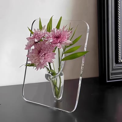 Bloemenvaas in fotolijstvorm, 1 stuk, transparante acryl bloemenvaas van 7,8 x 5,5 inch voor huisdecoratie, bureau, boekenplank, tafel en fotografie-rekwisieten (transparant)