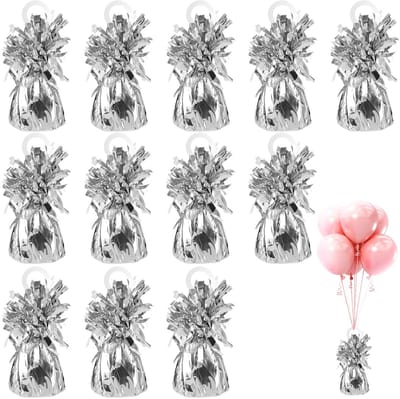 Dailygoods- Ballongewichten 12 stuks - Heliumballongewichten - Kegels 170 g/stuk - Zilverfolie - Metallic Kwastkegel - Tafeldecoratie - Ballonverzwaarde
