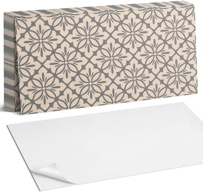 Coloray Plaktegels - Bloemenpatroon met details Zelfklevende Wandtegels - 40 cm x 20 cm - Beige Plaktegels - 10 stuks - Rechthoek PVC Tegels - Plaktegels Badkamer - Vloertegels Zelfklevend - Vinyl Tegels - Portugese Tegels