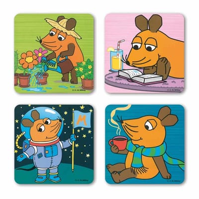 Dailygoods - Set van 4 Onderzetters Die Sendung mit der Maus - Duurzaam Kurk en Origineel Ontwerp