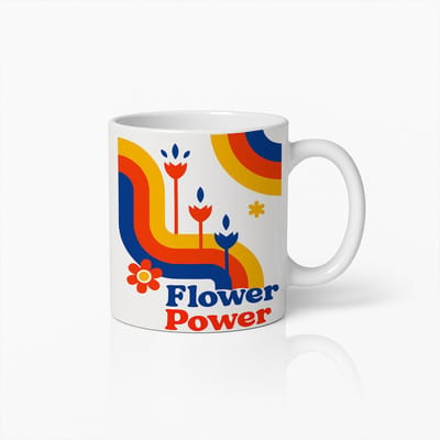 Flower Power Mok 330ml – Retro Hippie Koffiebeker met Kleurrijk Bloemendesign, Perfect Cadeau voor Bloemenliefhebbers en Vintage Fans