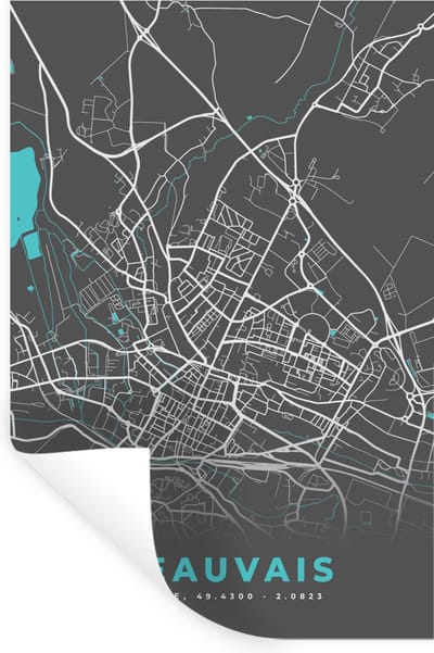 Muurstickers - Sticker Folie - Frankrijk - Plattegrond - Beauvais - Kaart - Stadskaart - 20x30 cm - Plakfolie - Muurstickers Kinderkamer - Zelfklevend Behang - Zelfklevend behangpapier - Stickerfolie
