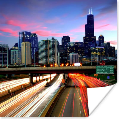 Poster Stad - Verkeer - Stad - USA - 100x100 cm XXL