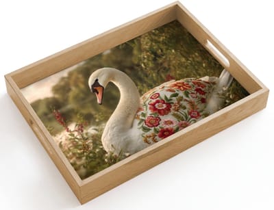 Dienblad hout 40x30 cm - Schootdienblad - Zwaan - Bloemen - Natuur - Borrelplank rechthoek - Plateau dienbladen