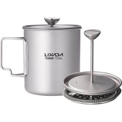 Lixada 750ml Titanium Koffiekopje Mok French Press Pot Koffiezetapparaat Buiten Camping Kookpot met 750ml