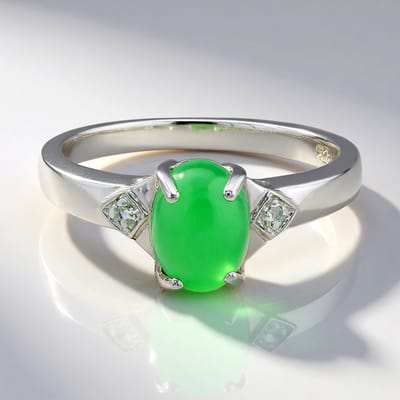 Cavill - Zilveren Ring - 925 Sterling Zilver - 1,23 ct Ovaal Keizerlijk Chrysopraas en 0,01 ct Witte Topaas - Elegante Damesring Maat 17