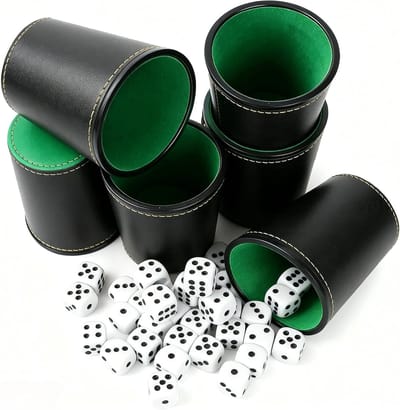 Dobbelbeker set van 6 stuks met 36 speeldobbelstenen voor puzzel- en bordspellen, zwart