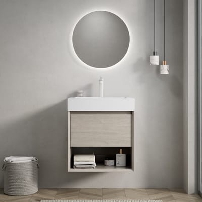 MODFU Badkamermeubel - Wandmontage - Met Lade En Open Vak - Modern - Resin - Licht Eiken En Wit