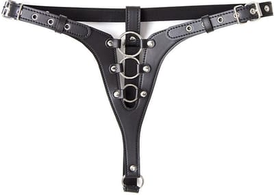 Nooitmeersaai - Harnas Vrouw - PU Leer - Kuisheidsgordel Met Ringen - Zwart - One Size - Bondage Harnas - BDSM - Kuisheid