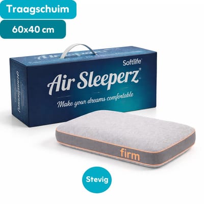 AirSleeperz® SoftLife Memory Foam Hoofdkussen 60x40 cm - Stevig Ergonomisch Traagschuim Kussen - Extra Nekondersteuning - Orthopedisch - Ademend & Wasbare Hoes - Voor Zij- en Rugslapers