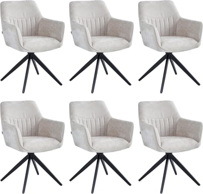 Colenis® - New Yade Eetkamerstoel - Set Van 6 - Beige - Chenille Stof - Industrieel - 180° - Draaistoel