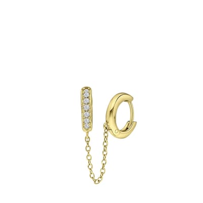 Lucardi Dames Goldplated oorring dubbel met zirkonia - Oorbellen - Cadeau - Echt Zilver - Goudkleurig
