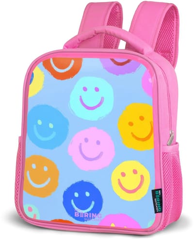 NoBoringSuitcases.com® - Rugzak roze - Schooltas meisjes - Vrolijk patroon van smileys - Kinder rugtas meisje - Boekentas kind - Kinderrugzak voor school - Schoolrugzak