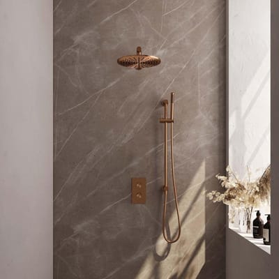 Brauer Copper Carving Thermostatische Regendoucheset Inbouw - Hoofddouche 30 cm - Rechte Wandarm - 3 Weg - Handdouche Staaf - Doucheslang - Geintegreerde Glijstang