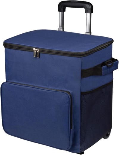 Rolkoeler 35 Liter - Isolatietas met wielen - Outdoor avonturen - Waterdichte Oxford stof - Ruim 60 blikjes - Donkerblauw