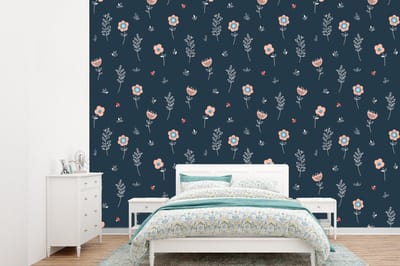 Behang - Fotobehang Bloem - Insecten - Patronen - Breedte 360 cm x hoogte 260 cm