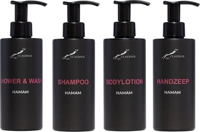 Compleet pakket Hamam - Shower & Wash + Shampoo + Bodylotion + Handzeep - 300 ml per fles - complete set van 4 stuks - bodycare - luxe fles - Cadeau