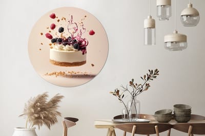 WallCircle - Wandcirkel - Muurcirkel - Cheesecake - Eten - Roze - Taart - Aluminium - Dibond - 140x140 cm - Binnen en Buiten